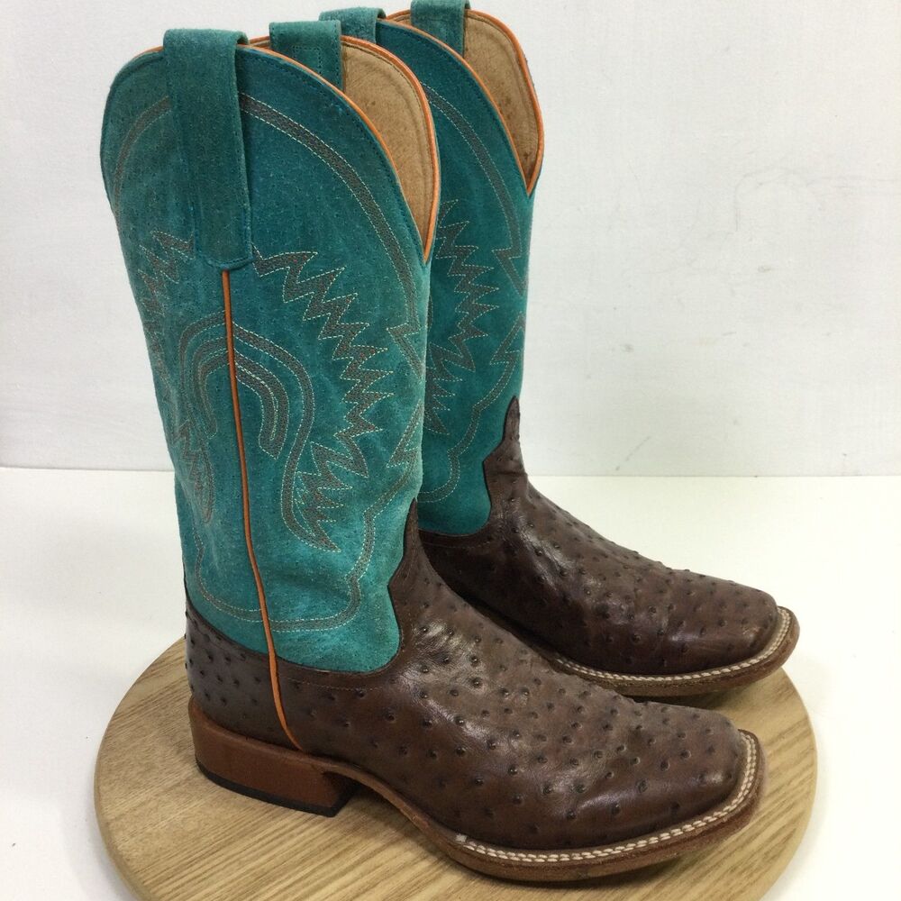 Horse Power Womens Cowboy Boots Leather Brown with Turquoise Blue Size 6